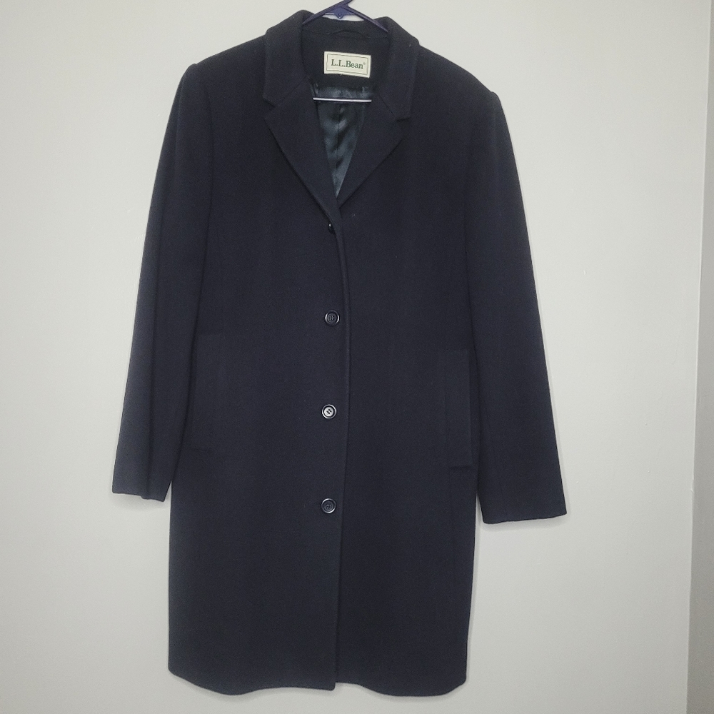Vintage L.L.Bean Navy Wool Peacoat Long Jacket Sz Large